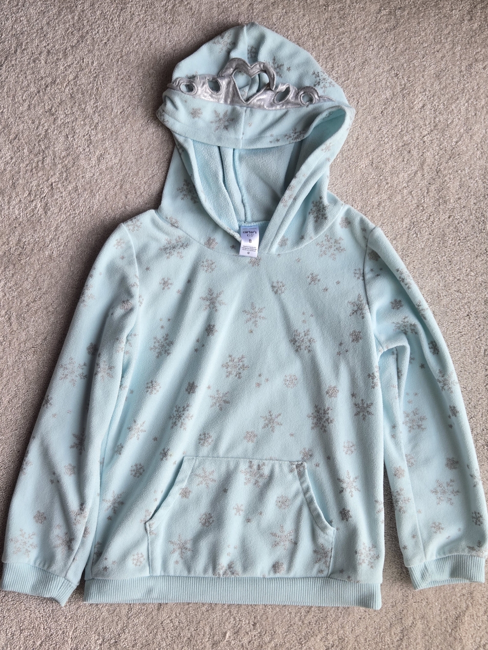 Carter's Light Blue Hooded Fleece Pajama Top with Silver Snowflakes